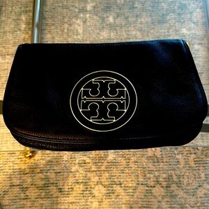 Tory Burch pebbled leather shoulder bag with removable strap.